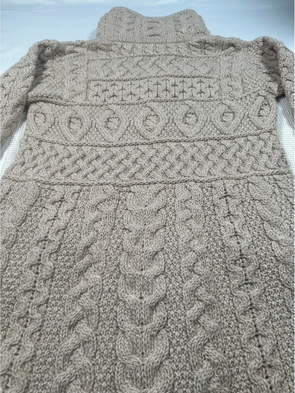 Inis Crafts Irish Merino Wool Cable Knit Dbl Collar FullZip Coat Med(215)